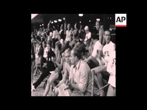 SYND 08 10 67 AMERICA'S MARK SPITZ BREAKS SWIMMING RECORD IN BERLIN