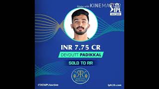 Devdutt padikkal sold by 7.75 Cr in Rajasthan Royals IPL 2022 Mega Auction