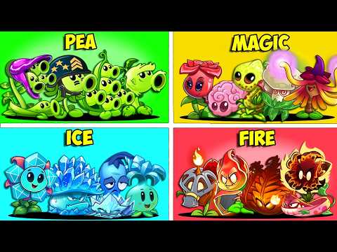 4 Team MAGIC vs FIRE vs ICE vs PEA Battlez - Who WIll WIn? - Pvz 2 Team Plant vs Team Plant