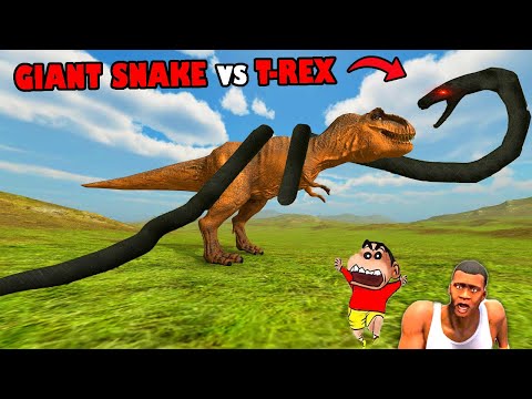 T-REX vs TITANOBOA SNAKE in BEAST BATTLE SIMULATOR with SHINCHAN and CHOP