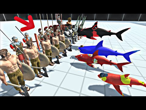 Baby Shark Battle VS 20 Ancient Humans - Animal Revolt Battle Simulator