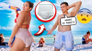 Wearing A DIAPER To The Beach To See My Boyfriend’s Reaction! *HILARIOUS*