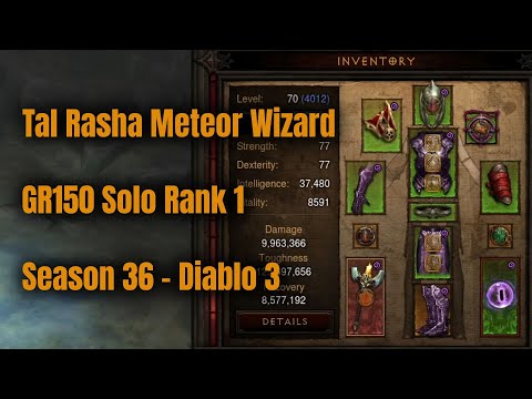 Season 36 Rank 1 Tal Rasha Meteor Wizard GR150 Solo - Diablo 3