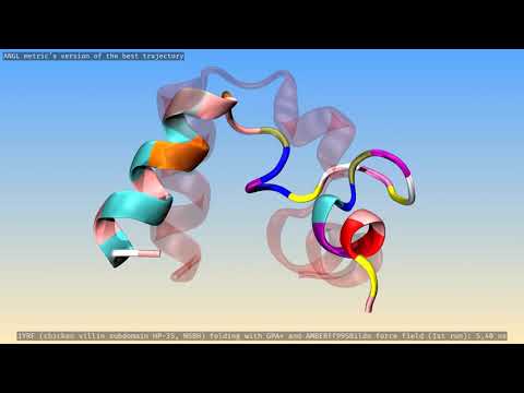 Villin (1YRF) folding with GPA* and AMBER ff (1.385 Å). Run 1. ANGL's view.
