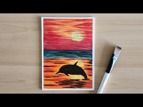 Sunset with Dolphin | Acrylic Painting Tutorial for Beginners