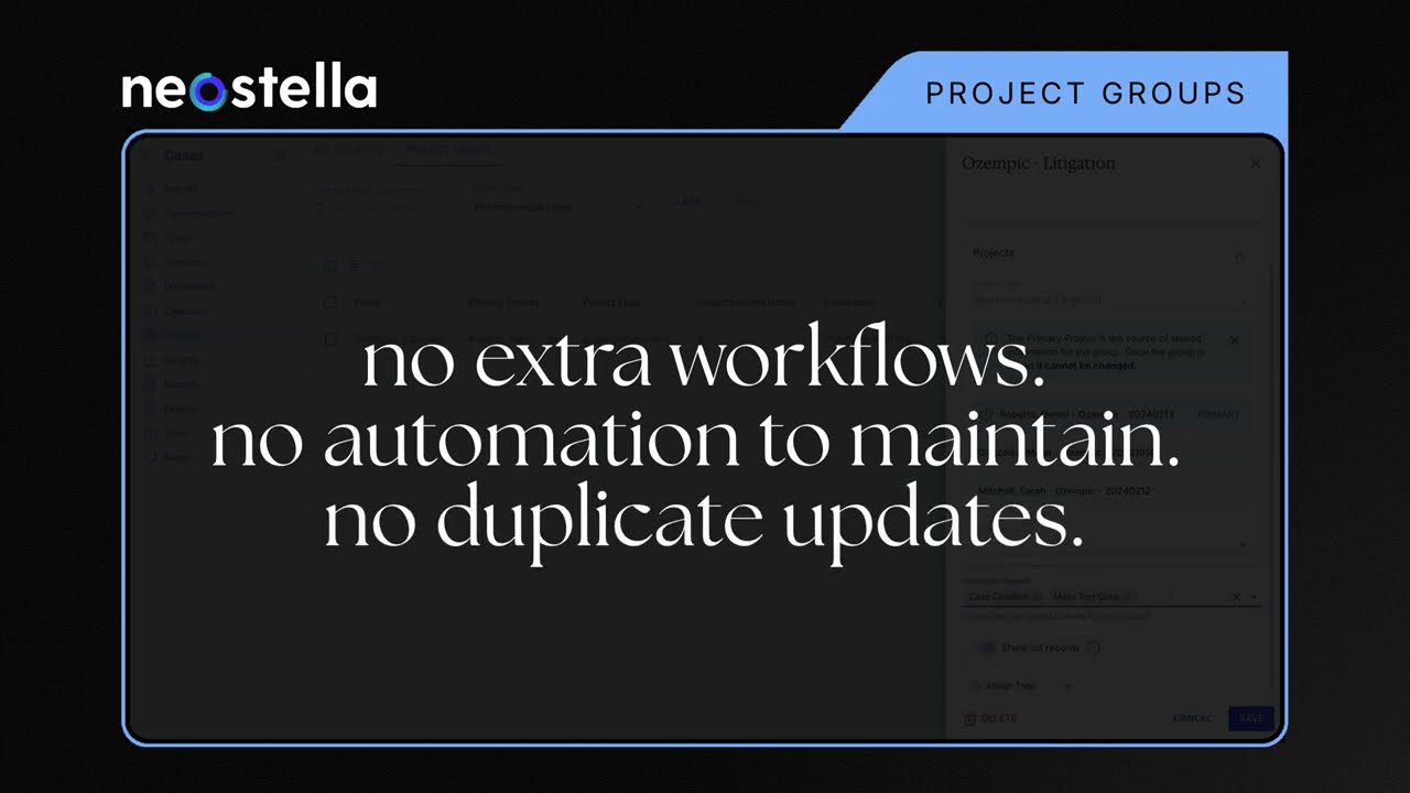 Keep Connected Legal Data Linked: Project Groups in Neostella