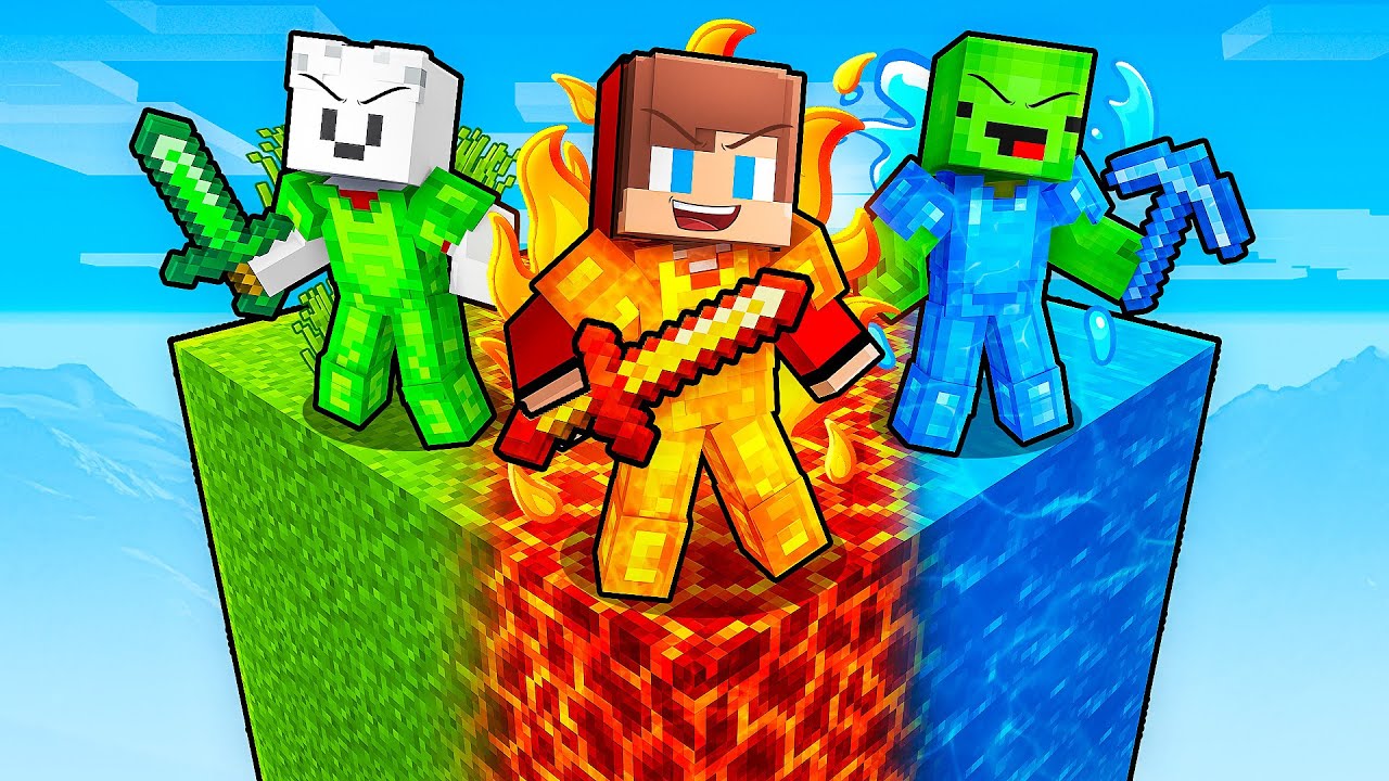 JJ and Mikey STUCK on an One ELEMENTAL CHUNK in Minecraft - Maizen