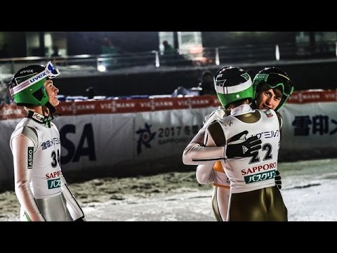 D.Prevc/Kranjec/P.Prevc jumps on the podium Sapporo 2016