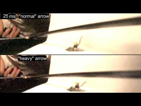 Slow motion arrows released from a recurve bow: light and heavy (1000 FPS)