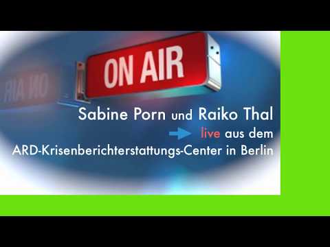Sabine Porn und Raiko Thal berichten aus dem ARD-KrisenberichterstattungsCenter in Berlin