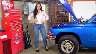 Beautiful Sonia Replaces Serpentine Belt, Idler and Tensioner Pulleys on Dodge Dakota