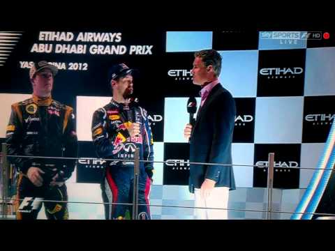Kimi Raikkonen and Seb Vettel Swear on the 2012 Abu Dhabi Podium