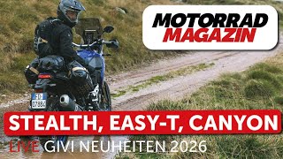 EICMA LIVE Givi Neuheiten 2026 – Stealth System, Easy-T Tankrucksack, Canyon Koffer und Trinktaschen