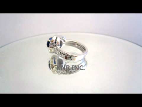 14K WHITE GOLD ROUND SAPPHIRE AND DIAMOND ART DECO STYLE RING AND BAND 2.15CTW - KNR INC - 340