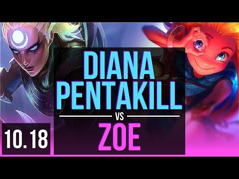 DIANA vs ZOE (MID) | Pentakill, 700+ games, Legendary, KDA 17/3/8 | KR Grandmaster | v10.18
