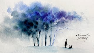 easy painting of trees . lovely watercolor painting . for beginners