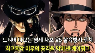 [원피스 1062화 심층분석]드디어 나오는 염제 사보 vs 살육병기 루치 그리고 최고흑막 이무의 공격을 막아낸 베가펑크