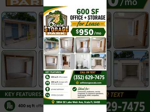 Office + Garage Flex Space – 600 SF – Ocala, FL