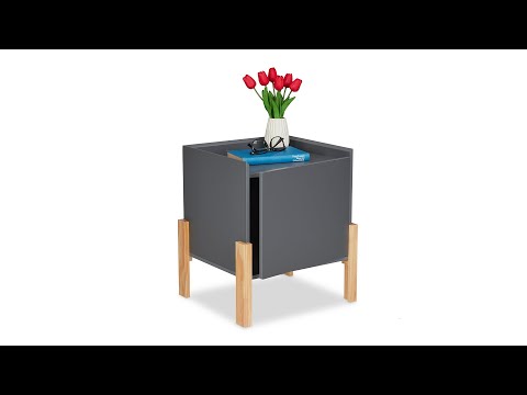 Dunkelgrauer Nachttisch mit Holzbeinen Braun - Grau - Holzwerkstoff - 43 x 49 x 38 cm
