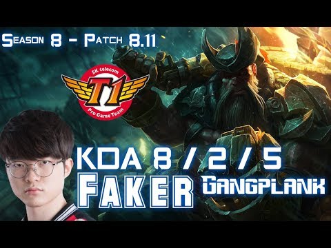 SKT T1 Faker GANGPLANK vs AATROX Top - Patch 8.11 KR Ranked