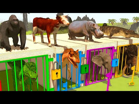Animals Gorilla Cow Tiger Lion Dinosaur Buffalo Elephant Fountain Crossing Animal Cartoon #2