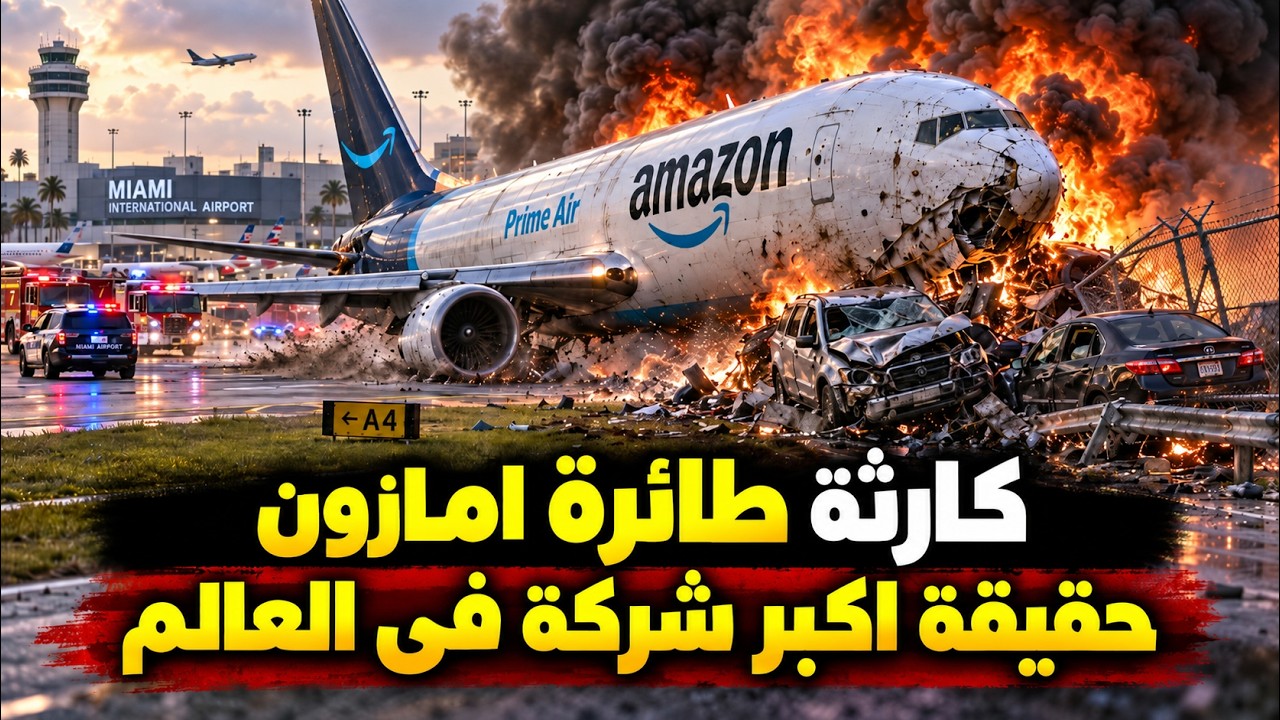 كارثة طائرة شحن أمازون تخرج عن المدرج وتصدم عشرات السيارات