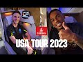 Arsenal travel to the USA with Emirates | Elneny chats with Rice, Saka, Ramsdale, Timber, Havertz