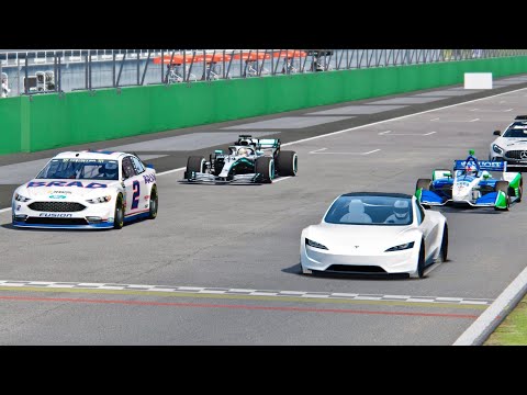 Tesla Roadster vs Mercedes F1 2019 vs IndyCar vs Nascar - Monza