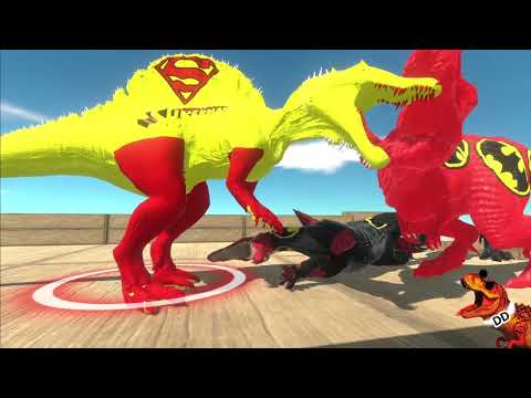SUPERHEROES DINOSAURUS TEAM TYRANNOSAURUS REX  vs DEATH ROAD ARBS | animal revolt battle simulator
