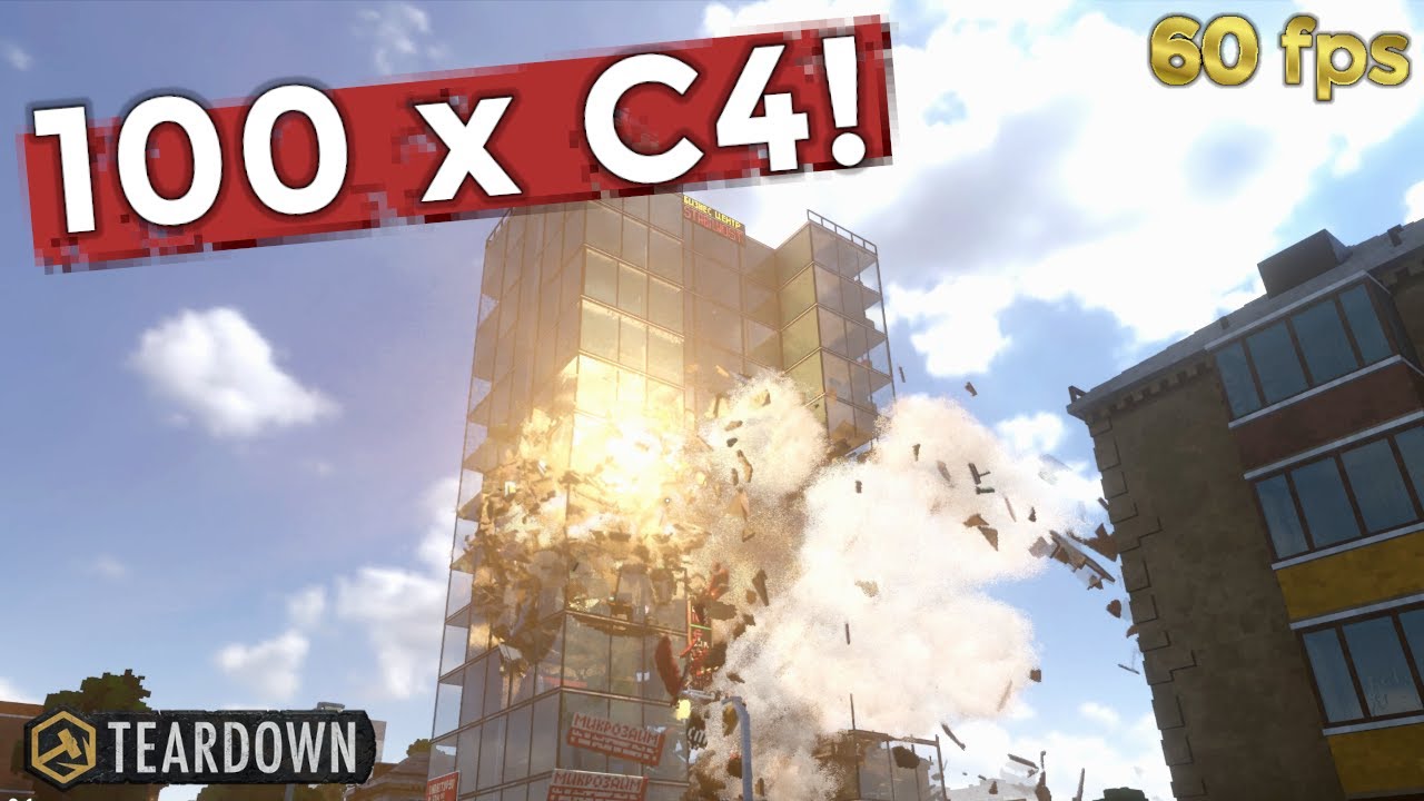 4 ways to DESTROY glass building! 100 x C4 and NUKE [Teardown gameplay in 60 fps]