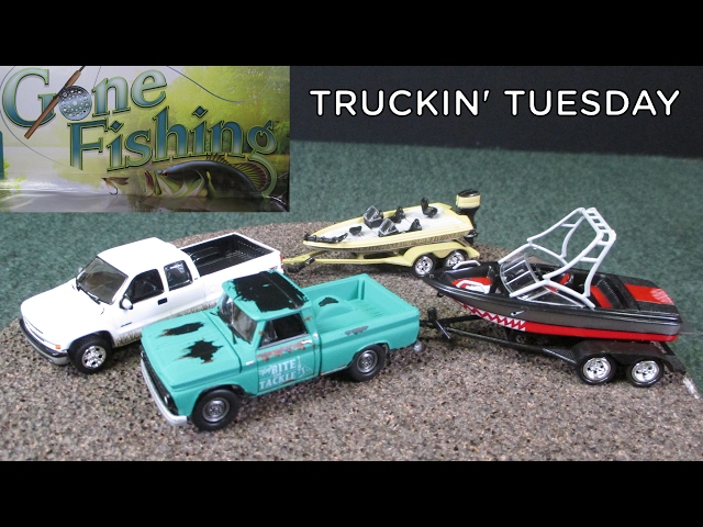 Truckin' Tuesday Gone Fishing 3 piece sets with boats and trailers by Johnny Lightning