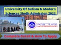 University of Sufism and Modern sciences Admission 2022 | How To Apply In USMS sindh