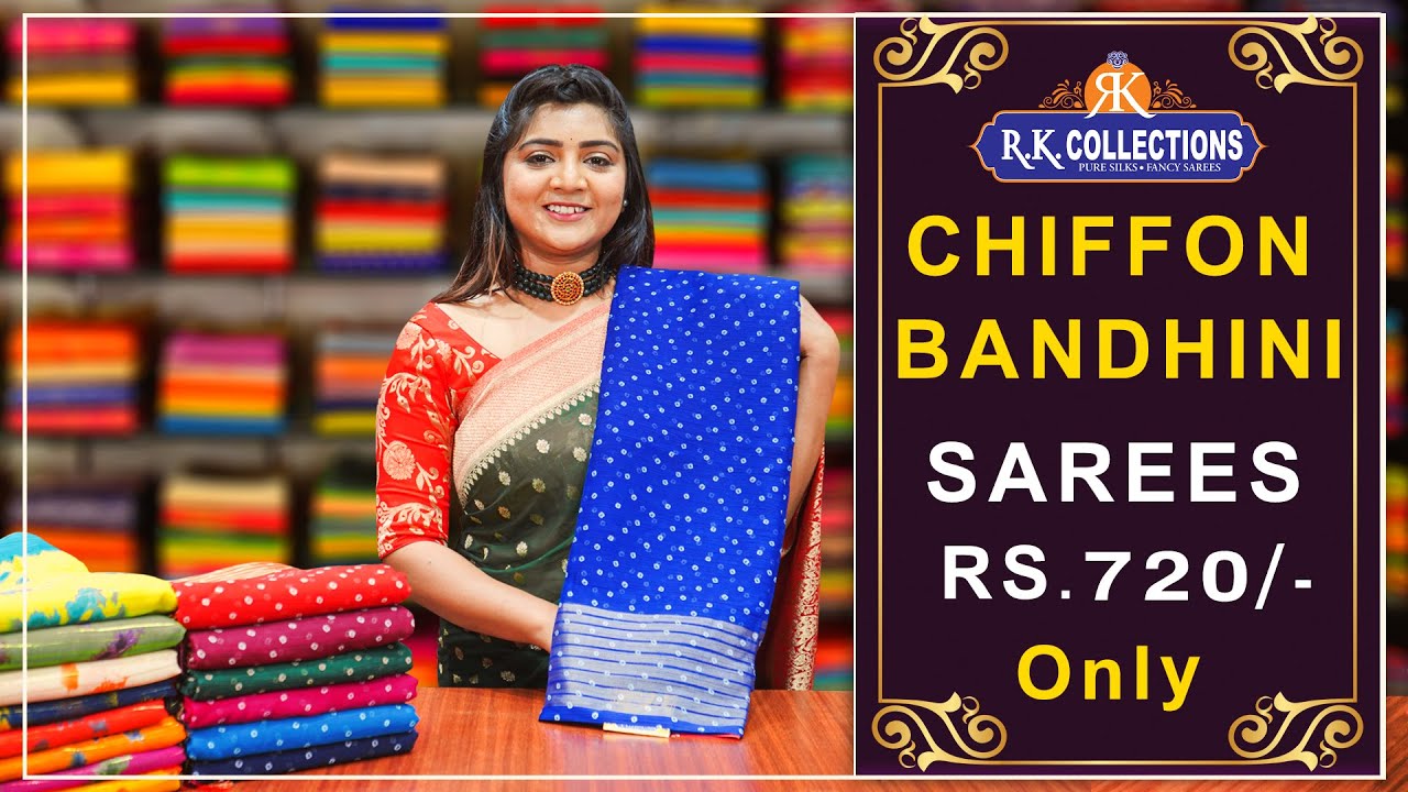 <p style="color: red">Video : </p>Chiffon Bandhini Sarees I Wholesale Store I@R K COLLECTIONS 2022-05-20