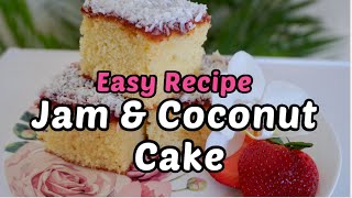 Jam & Coconut Cake | Simple One Bowl Traybake Recipe | Soft Sponge