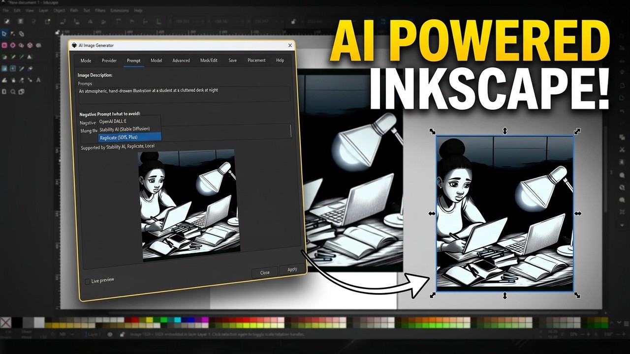 Stable Diffusion & DALL·E Inside Inkscape — AI Image Extension (NEW extension/Easy setup)