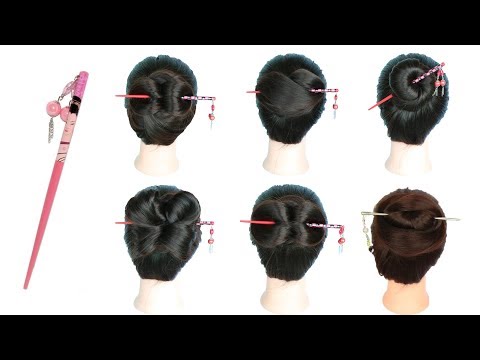 6 easy and amazing juda hairstyle with bun stick ||...