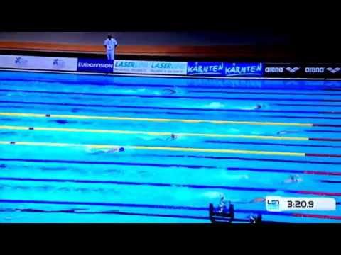 Berlin 2014 swimming final 4x200m freestyle - women ubelivable finish Federica Pellegrini