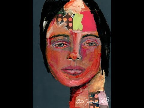 Remember the Kiss - Acrylic mixed media collage portrait painting demo by Katie Jeanne Wood