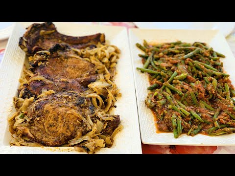 Côtes de veau rôties au four Haricots verts à la sauce tomate