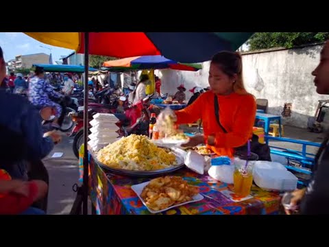 Kind Of Food For Sales In Front Of Garment Factory - Evening Street Food View - Phnom Penh
