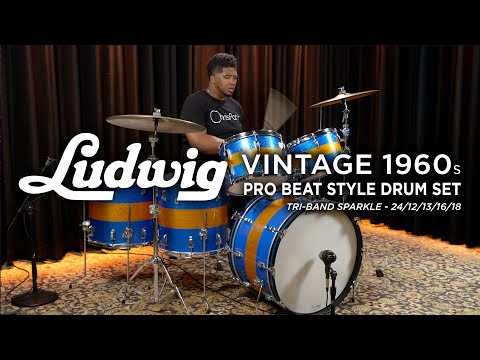 Vintage Ludwig 60s Pro Beat Style Drum Set 24/12/13/16/18 - Tri Band Sparkle (ULUD5PCPBSTS)