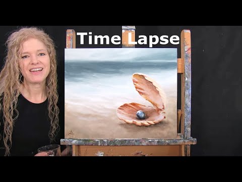 TIME LAPSE - Learn How to Paint "BEACH PEARL" with Acrylic - Easy Step by Step Seascape Tutorial