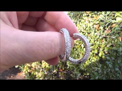 Fab 3.5ct 212 Diamond Inside Out Hoop Earrings 14K White Gold Estate Jewelry