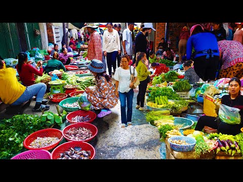 Cambodian Routine Fresh Food Market - Fish,​ Lobster, Shrimp, jackal, Meat, Pickles & More