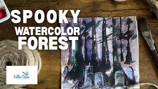 Watercolor Halloween Tutorial | Spooky Tree, Fog, and Headstones