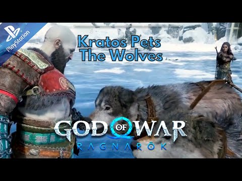 Kratos Pets The Wolves With Freya God of War Ragnarök SPOILER