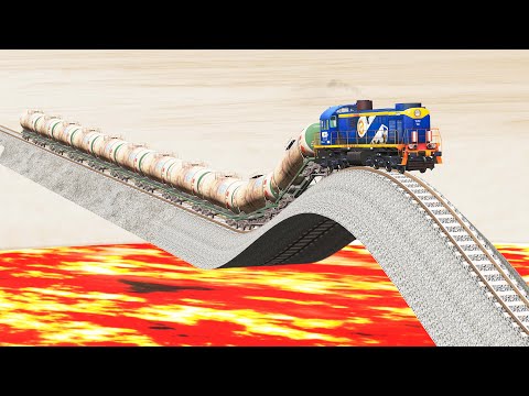 Impossible Small Bulge Rail Track vs Trains Crossing -Beamng Drive