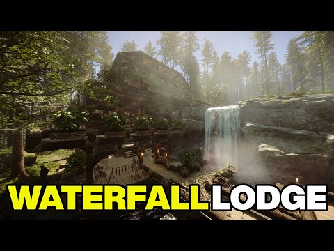 Waterfall Lodge House Build - Relaxing Video - Sons of the Forest