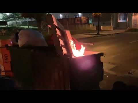 BLM and Antifa start a dumpster fire  outside the Lancaster police precinct