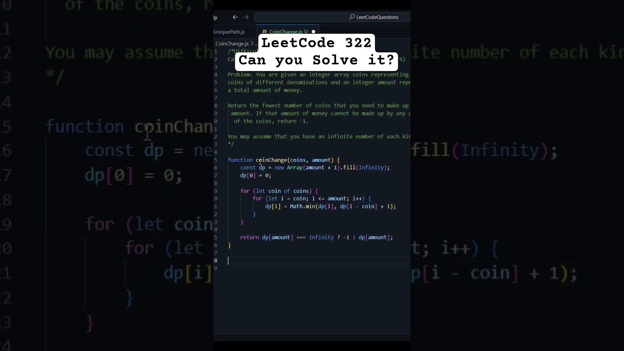 How to Solve Coin Change Problem 💰 | LeetCode 322 Explained with DP in 30 Sec!#coding #viral